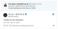 Finn Balor replying in good grace to Will Osprey's Tweet.